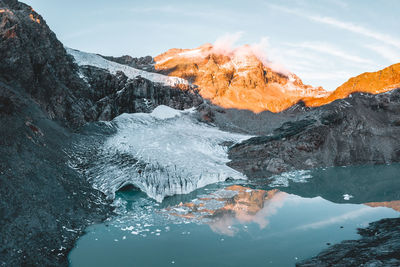 Scenic view of snow covered mountain against sky