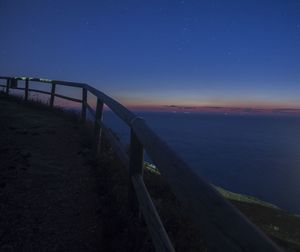 Scenic view of sea against clear sky at night