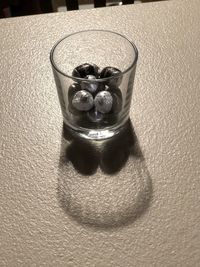 High angle view of drink in glass on table