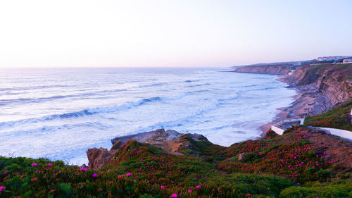 Scenic view of sea against clear sky