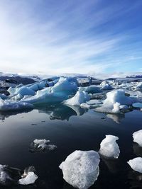 Scenic view of frozen lake against sky