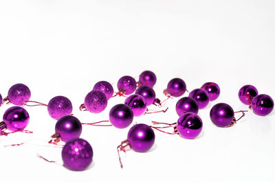 High angle view of multi colored candies against white background