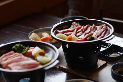 High angle view of food on table