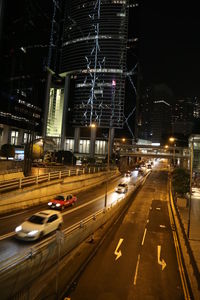 High angle view of traffic on road at night