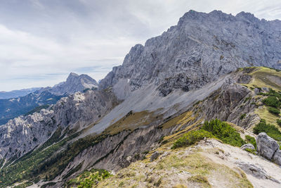 Scenic view of rocky mountains against sky