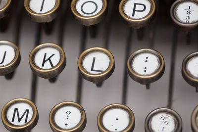Close-up of keys on old typewriter