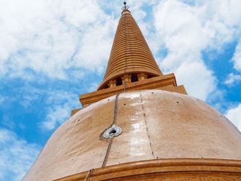 Low angle view of stupa against sky