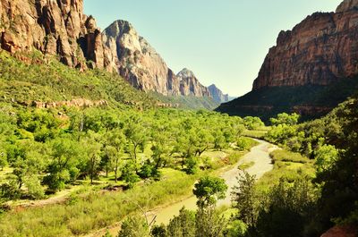 Scenic view of mountains against clear sky