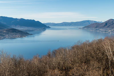 Wide angle aerial view of the lake maggiore