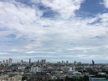 High angle view of buildings against sky