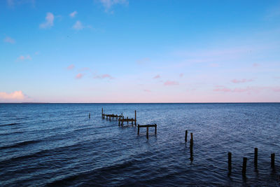 Scenic view of sea against blue sky