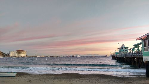 Scenic view of beach against sky during sunset