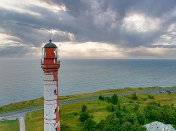 Beautiful limestone cliff on pakri peninsula, estonia with the historic lighthouses.