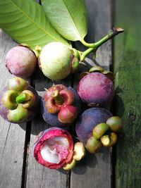 High angle view of grapes on table