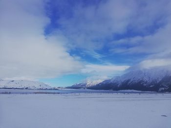 Scenic view of snowcapped mountains against sky