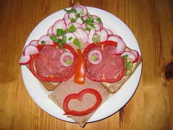 High angle view of food in plate