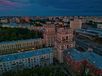 High angle view of buildings in city