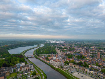 High angle view of cityscape against sky