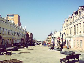 View of buildings against clear sky