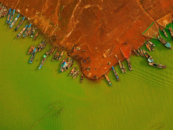 High angle view of people in lake