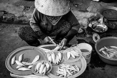 High angle view of woman working