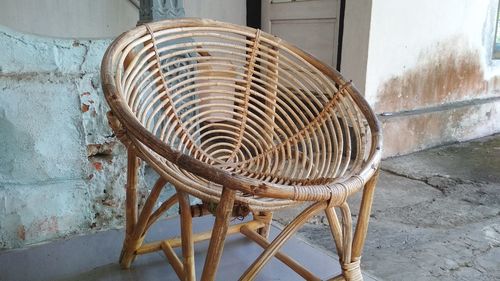 Close-up of wicker basket on wall