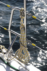 Close-up of rope tied on boat