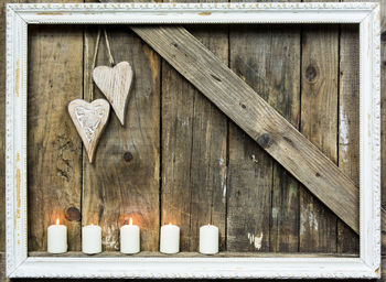 Close-up of wooden decorations