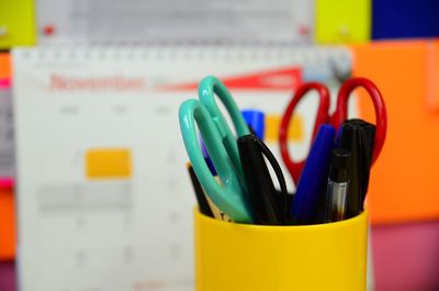 Close-up of desk organizer