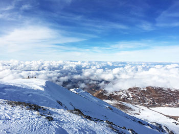 Scenic view of snowcapped mountains against sky