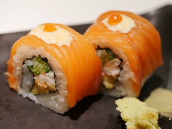 Close-up of sushi served in plate