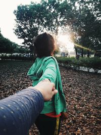 Rear view of boy in park