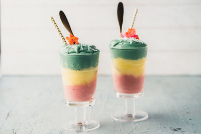 Close-up of drink served on table