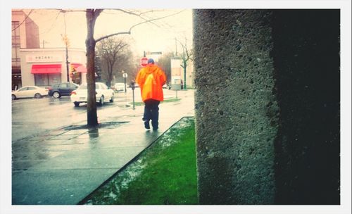 Woman walking on street