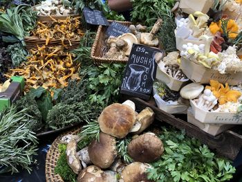 High angle view of vegetables for sale in market