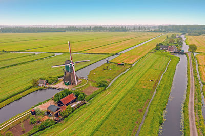 High angle view of agricultural field against sky