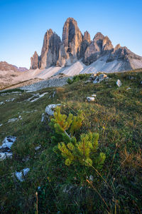Scenic view of rocky mountains against sky