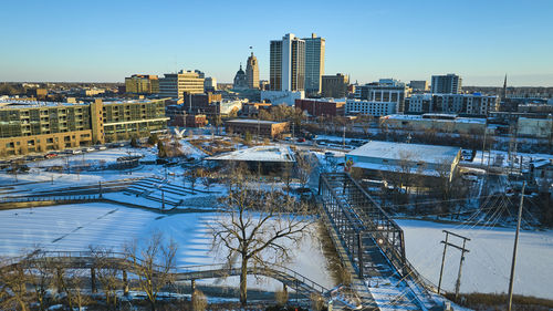 High angle view of buildings in city