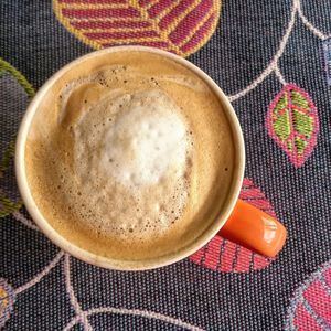 High angle view of coffee on table