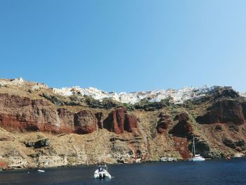 Scenic view of sea against clear blue sky