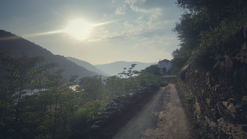 Road amidst plants and mountains against sky