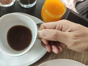 High angle view of breakfast on table