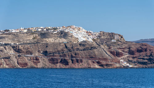 Scenic view of sea against clear blue sky