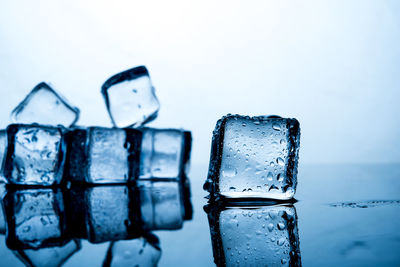 Close-up of ice cubes in glass