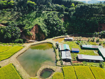 High angle view of road by mountain