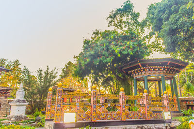 Entrance of temple against clear sky