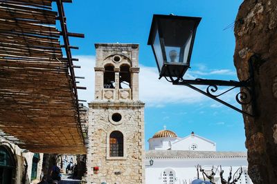 Low angle view of church against blue sky