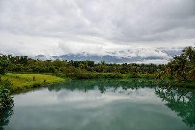 Scenic reflection of clouds in calm lake