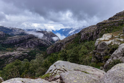 Scenic view of mountains against cloudy sky