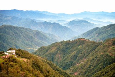 High angle view of mountains against sky